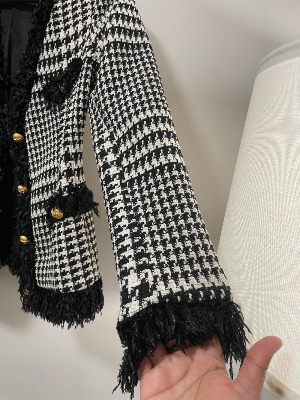 Imperial Black & White Houndstooth Fringe Tweed Blazer - Picture 8 of 17